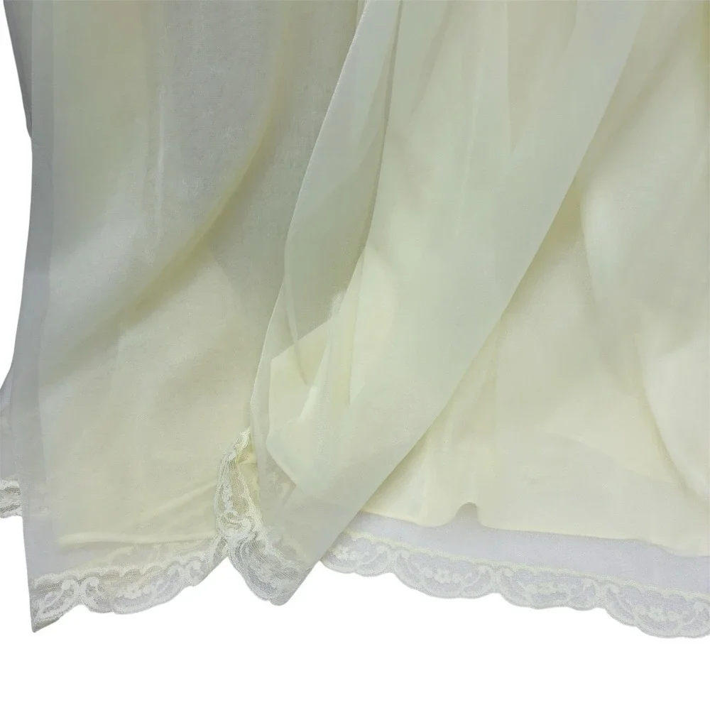 VTG Shadowline Bridal SILKY‎ Peignoir Lace Trim Embroidered Nylon Robe Nightgown